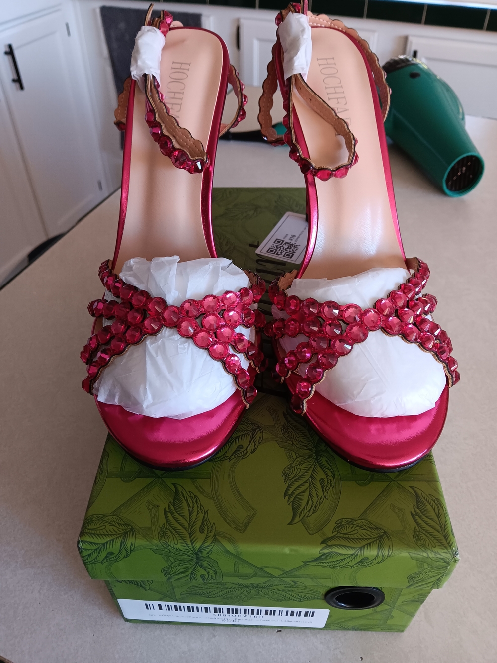 Pink Jeweled Satin High Heel Sandals with Ankle Strap Size 9.